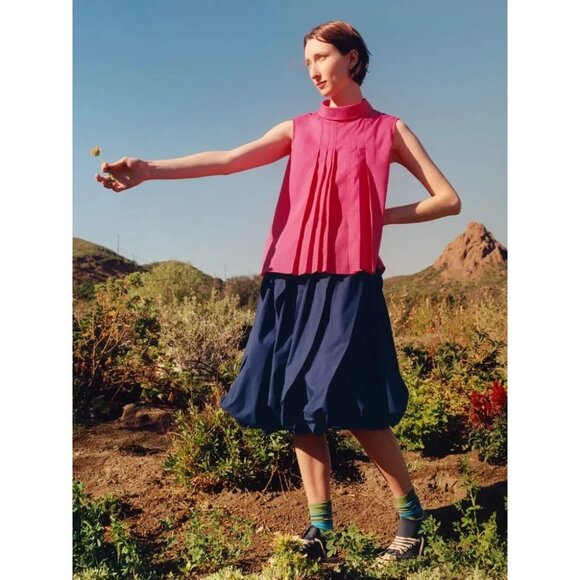 NWT UNIQLO x MARNI Pink Cotton Poplin Pleated Tucked Sleeveless Shirt, Size S - Picture 2 of 15